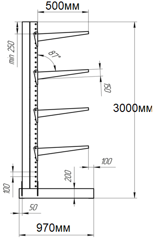Стеллаж 3000*4000*970мм 5 ярусов в наличии